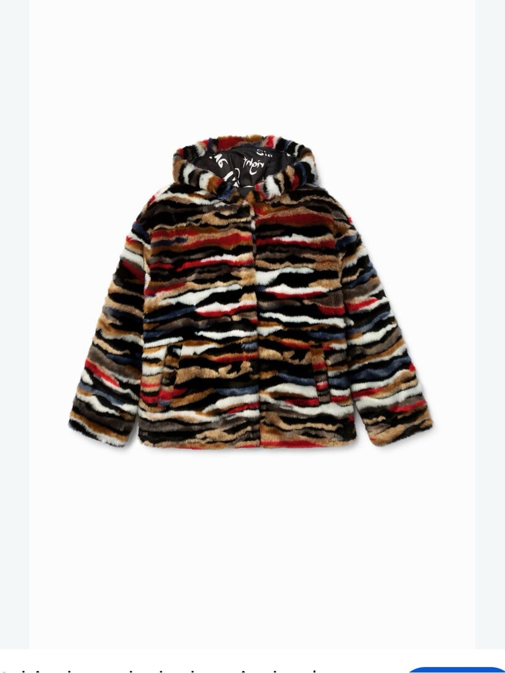 Desigual NEW Multicolor Faux Fur Stripe Teddy Jacket